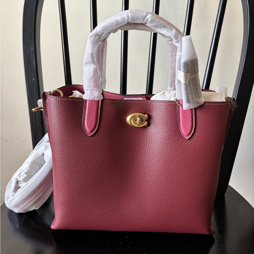 Coach Willow Leather Tote Bag NWT Gold Berry Purple